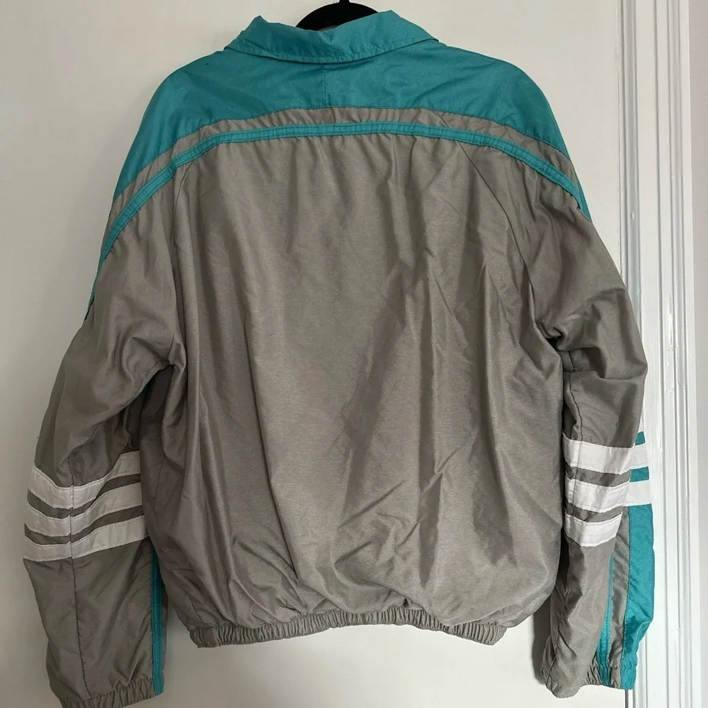Vintage 80s Mens Sz: L Reebok Track Jacket Windbreaker Full Zip Gray & Teal.